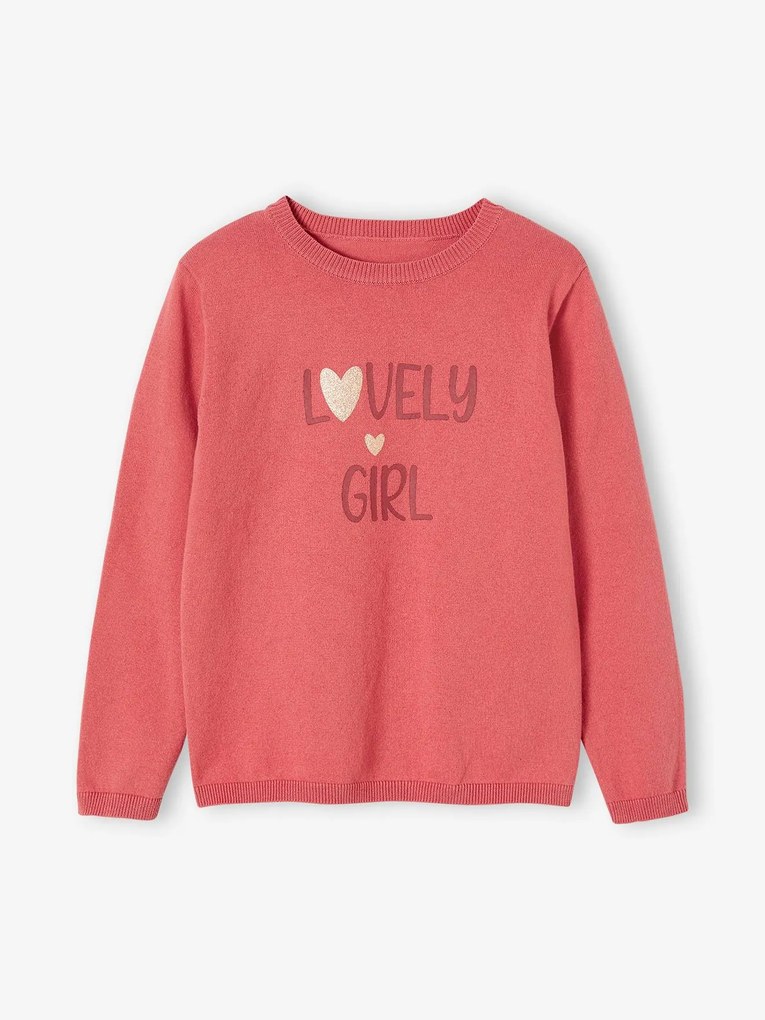 Camisola com mensagem e inscrição irisada em relevo, para menina castanho claro liso com motivo