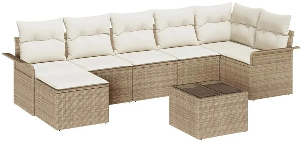 Conjunto de Sofá de Jardim 8 Peças com Almofadas de Rattan Marrom.