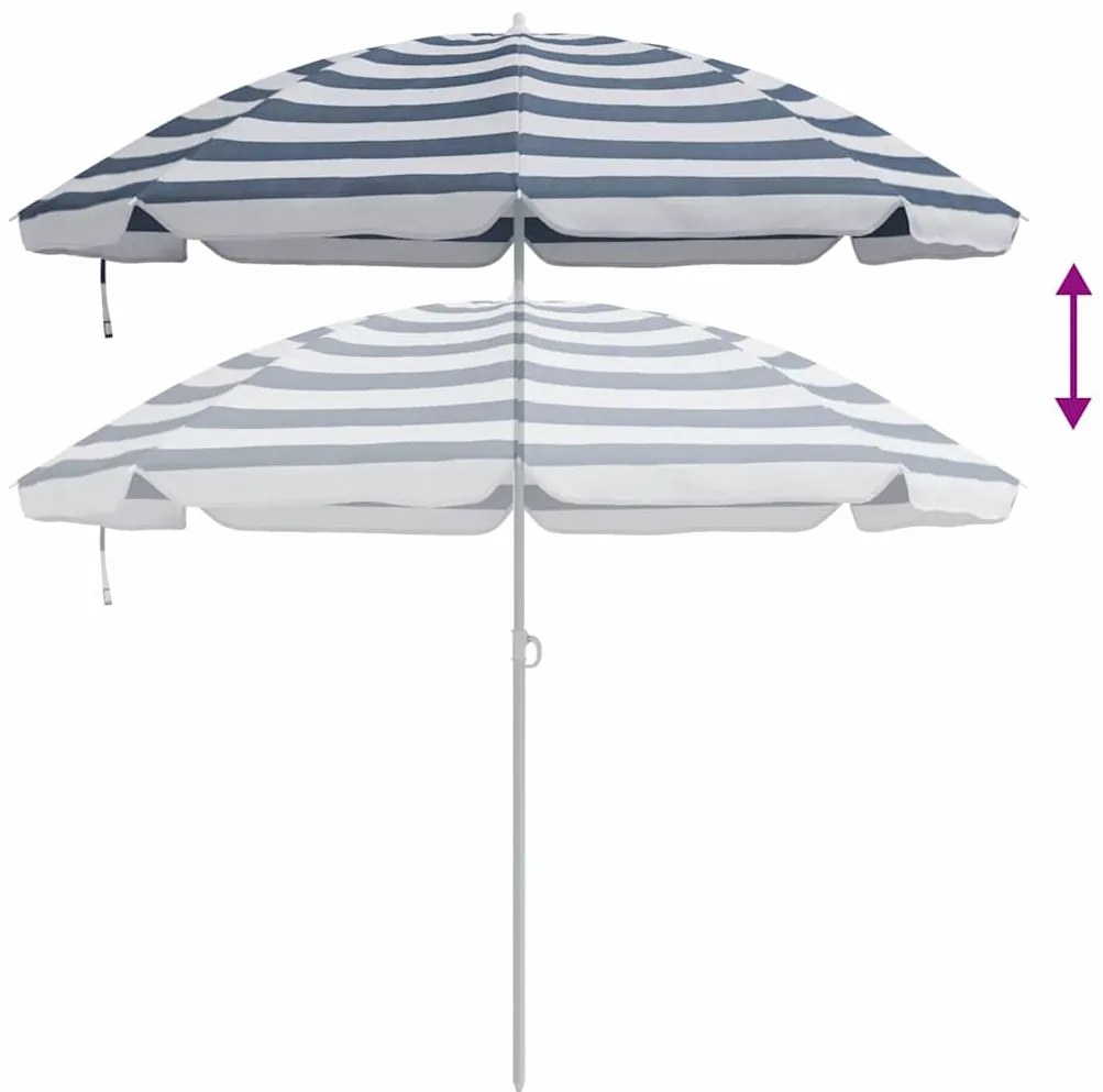 Parasol de Praia vidaXL com Pau de Metal Azul e Branco 161x193 cm em P