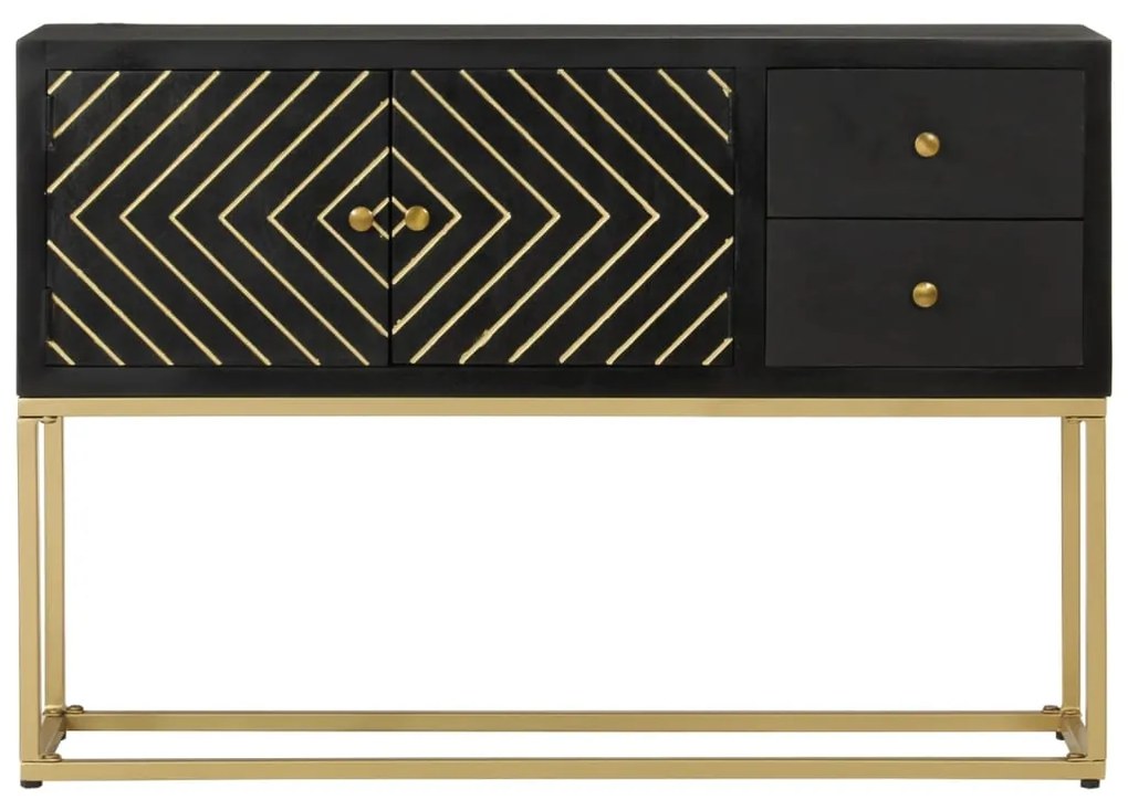 Aparador 110x30x75cm madeira de mangueira maciça preto/ dourado