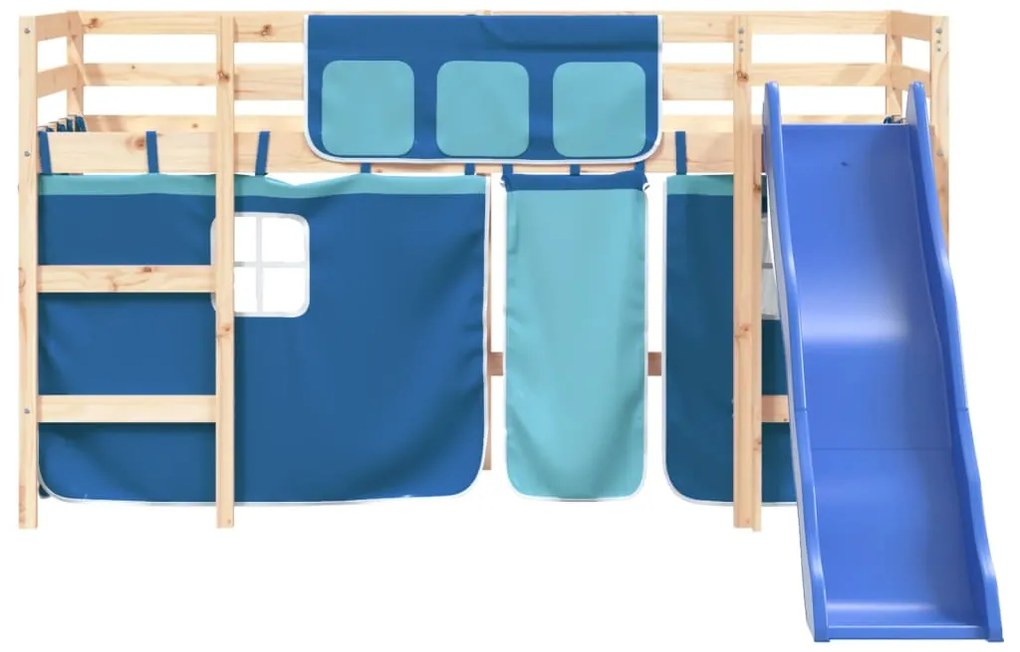 Cama alta p/ criança c/ cortinas 80x200 cm pinho maciço azul