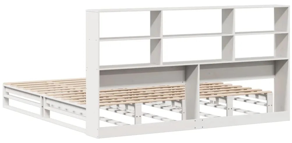 Cama com estante sem colchão 200x200 cm madeira maciça branco