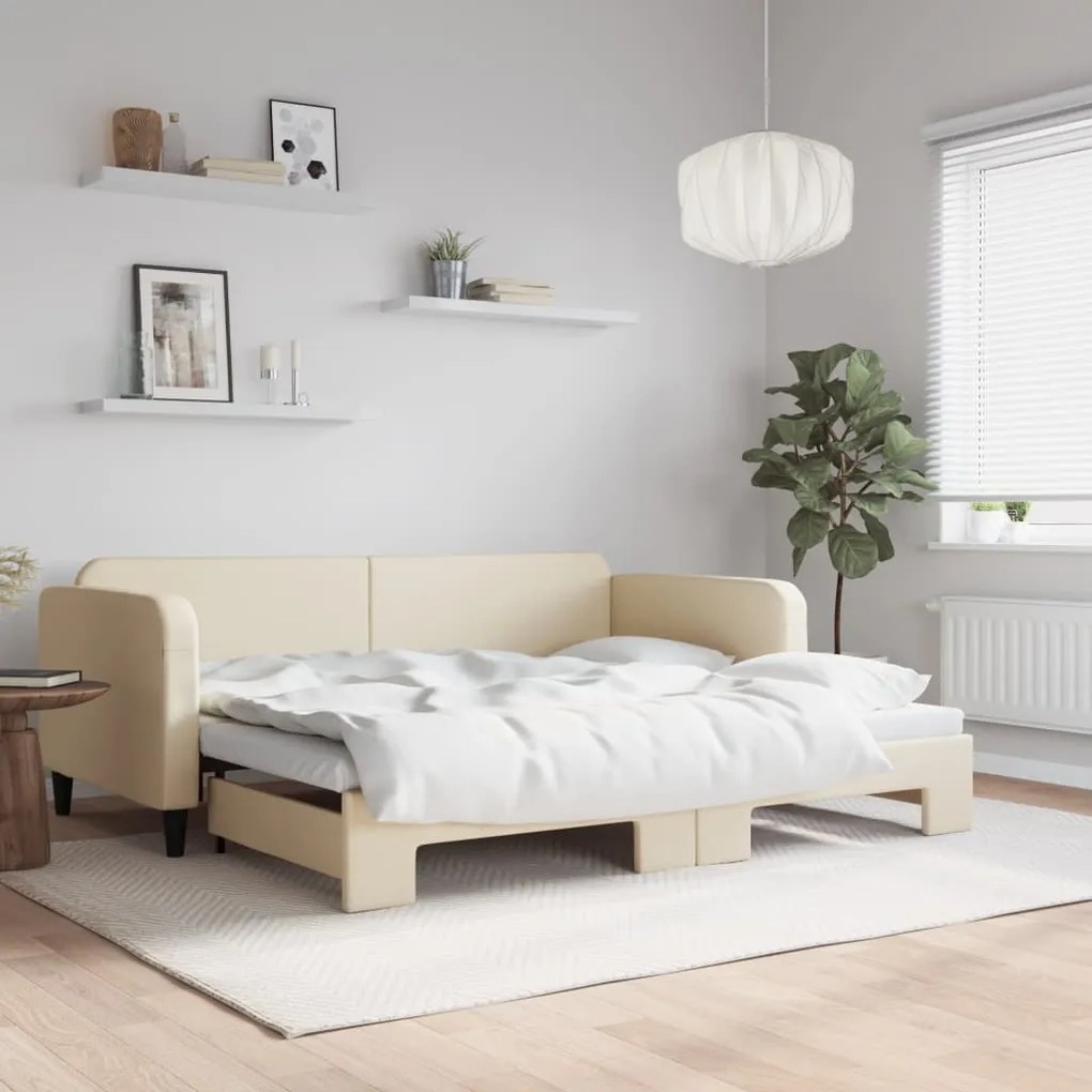 Sofá-cama com gavetão 90x200 cm tecido cor creme