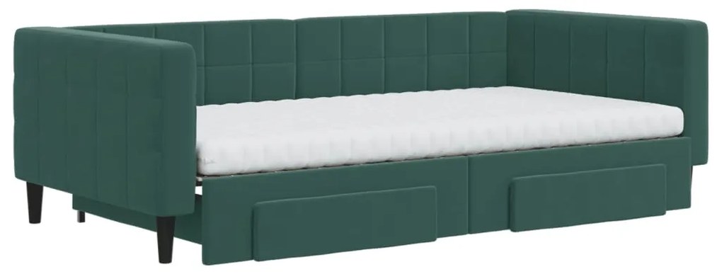 Sofá-cama c/ gavetão e gavetas 100x200 cm veludo verde-escuro