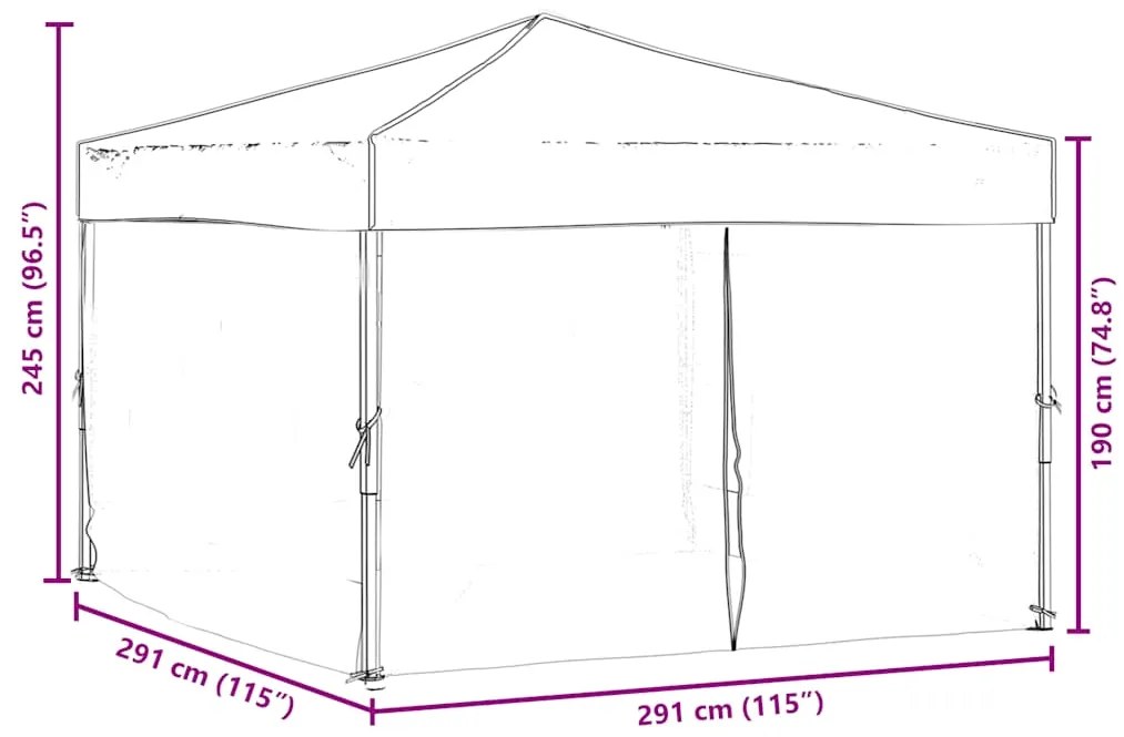 Tenda para festas dobrável com paredes laterais 3x3 m azul