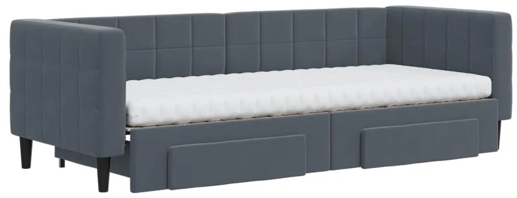 Sofá-cama c/ gavetão e gavetas 80x200 cm veludo cinzento-escuro