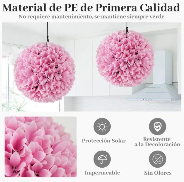 Conjunto de 2 bolas de plantas artificiais 28 CM Bolas decorativas Decoração interior e exterior com proteção solar Rosa