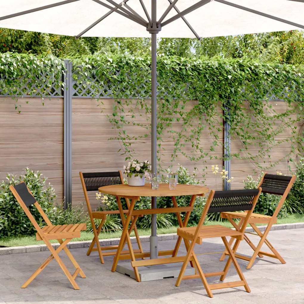 vidaXL 5 pcs conj. jantar p/ jardim polipropileno/madeira maciça preto