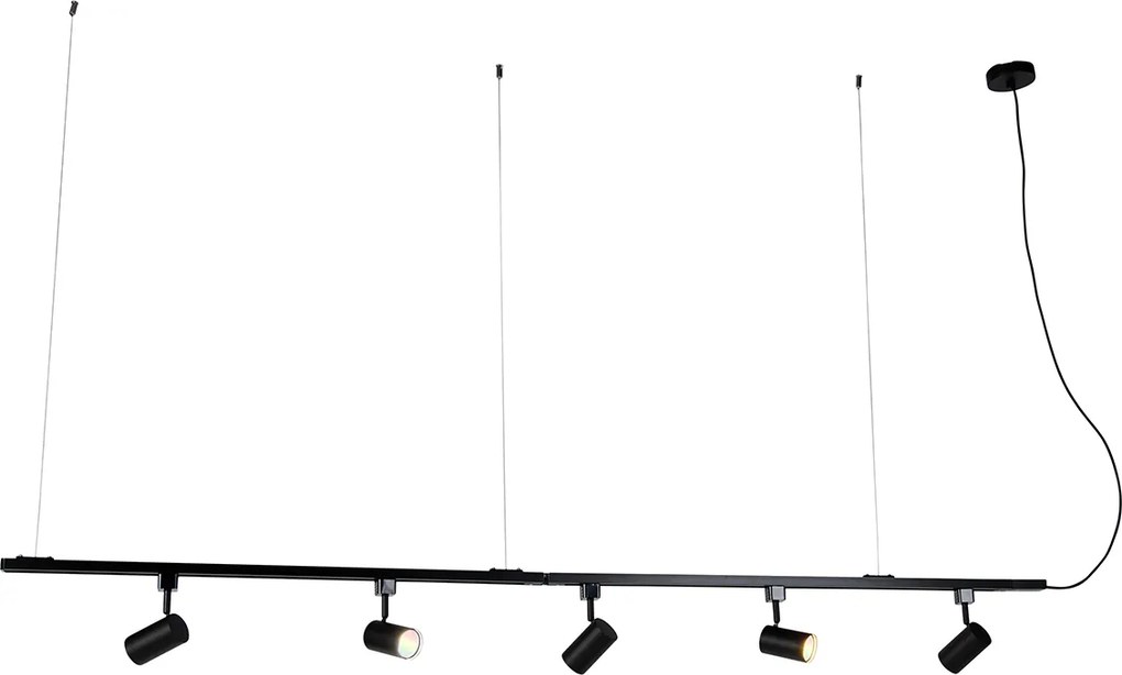 Sistema de calha suspensa inteligente preto monofásico incluindo 5 Wifi GU10 - Iconic Jeana
