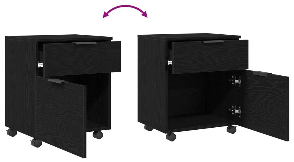 Gabinete Móvel vidaXL com Rodas Carvalho Preto 45x38x54 cm