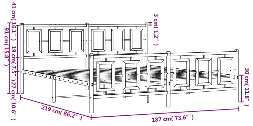 Estrutura de cama com cabeceira e pés 183x213 cm metal branco
