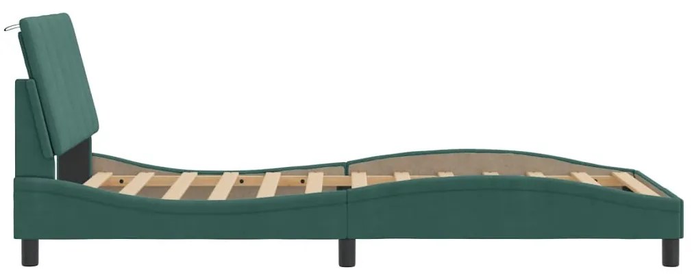 Estrutura de cama sem colchão 100x200 cm veludo verde-escuro