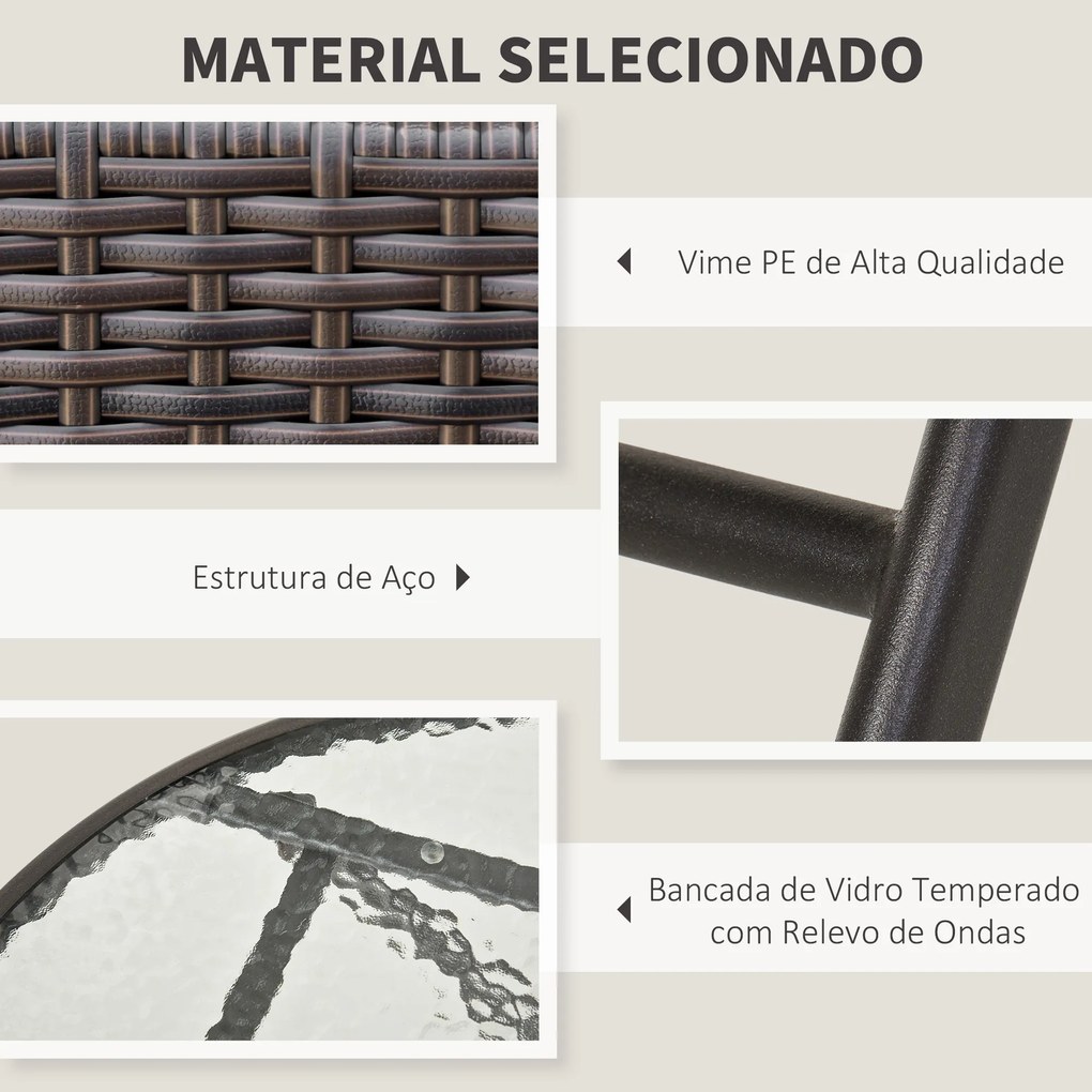 Conjunto de Mesa e 2 Cadeiras Móveis Ratan para Jardim Dobrável Estrutura Aço - 61x46x84cm Castanho