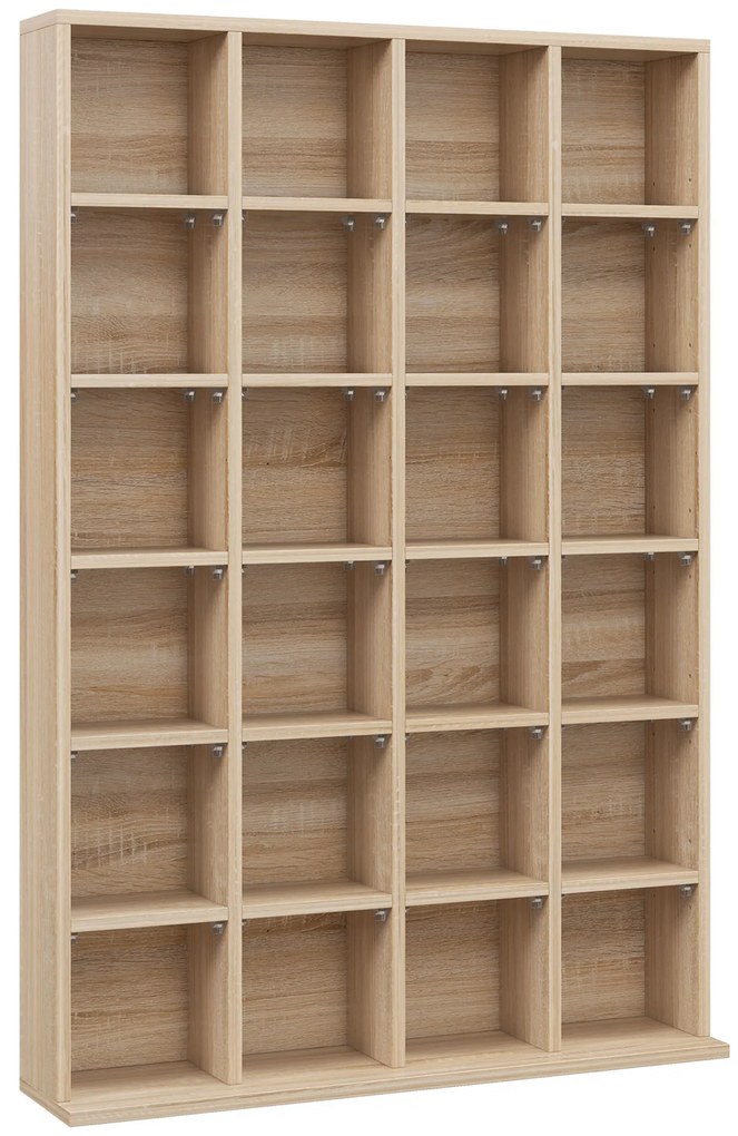 HOMCOM Móvel de Armazenamento Multimídia 480 CD/312 DVD Biblioteca em Madeira com Prateleiras Ajustáveis 89x130,5 cm Madeira Natural | Aosom Portugal