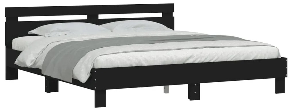 Estrutura de cama com cabeceira e luzes LED 160x200 cm preto