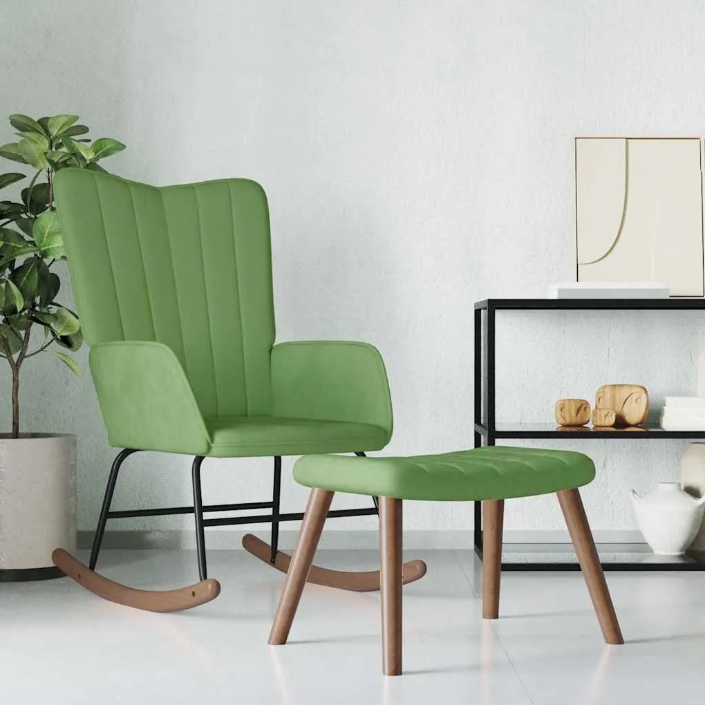 vidaXL Cadeira de baloiço com banco veludo verde-claro