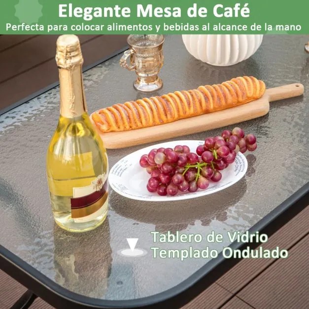 Conjunto de jardim de exterior 4 peças com 2 cadeiras individuais Cadeira de 2 lugares Mesa em vidro temperado Cinzento