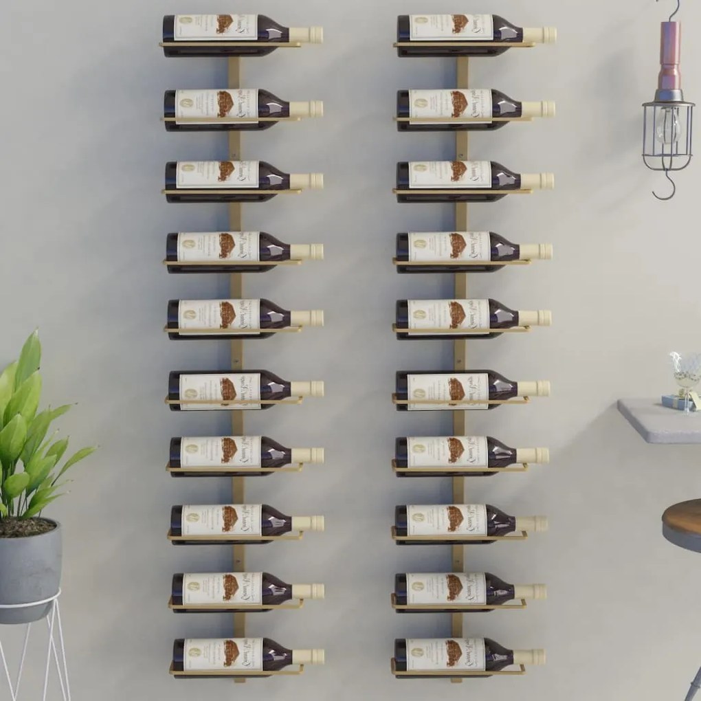 vidaXL Garrafeira de parede para 10 garrafas metal dourado