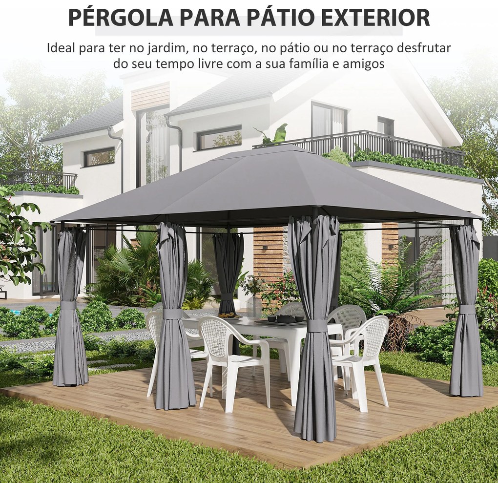 Outsunny Pégola de Jardim Pérgola de Exterior com Paredes Laterais Amo