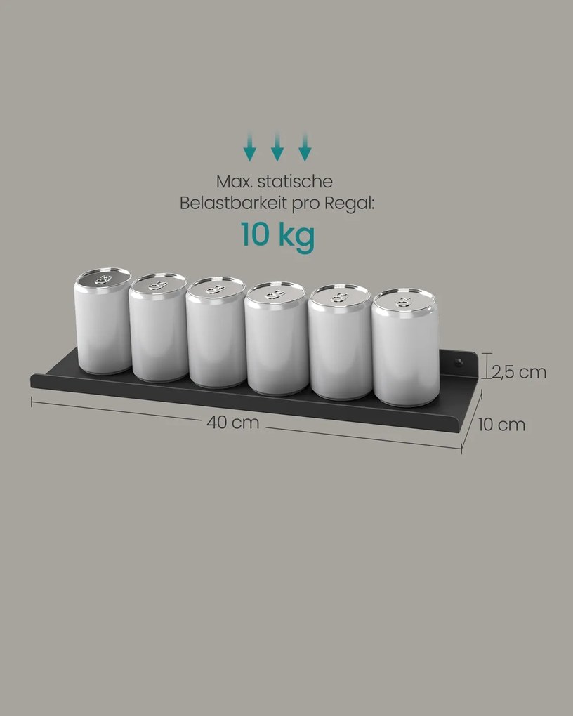 Conjunto 2 Prateleiras de parede em metal 10 x 40 x 2,5 cm Molduras pretas