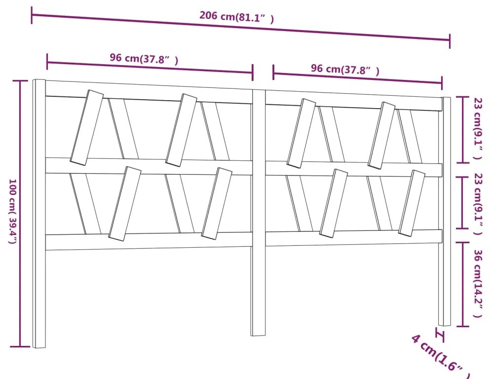 Cabeceira de cama 206x4x100 cm pinho maciço