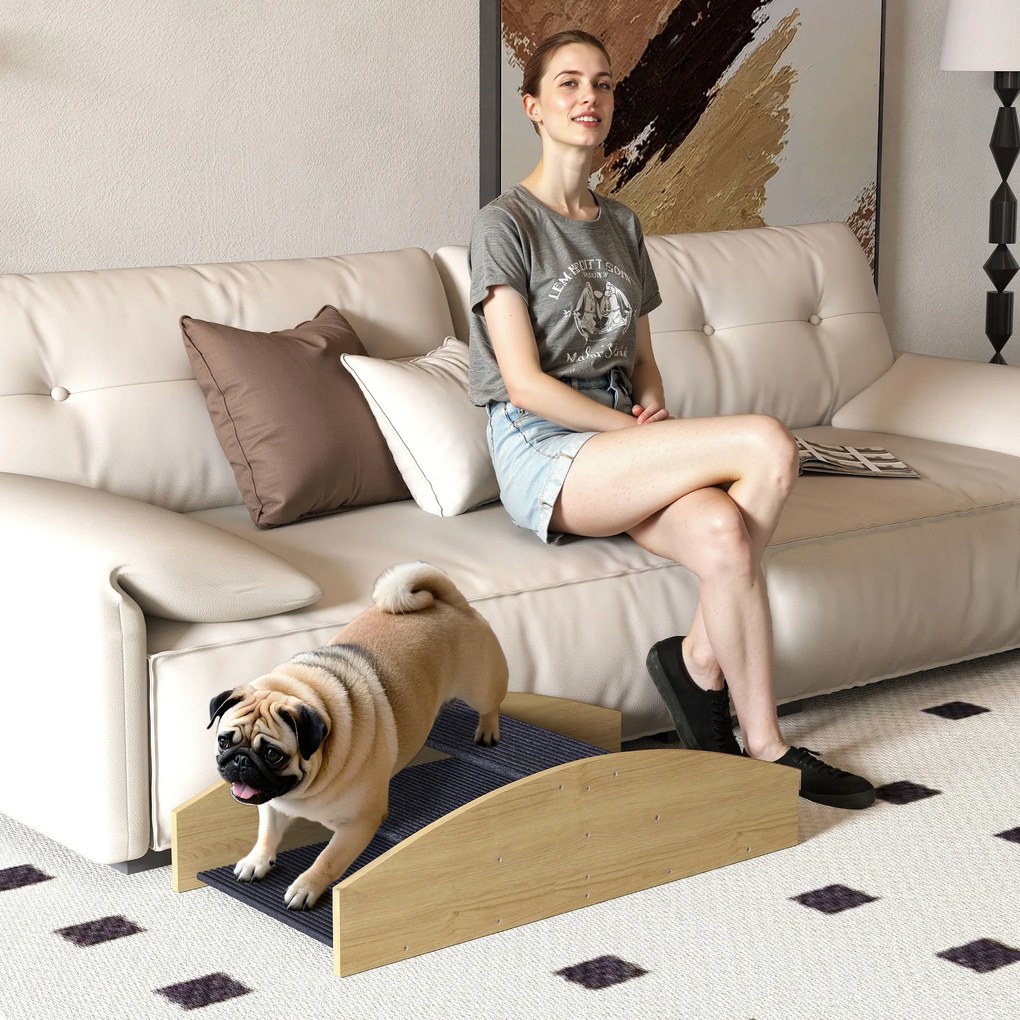 Balança de agilidade para cães reversível 2 em 1, escada para cães com 3 degraus em madeira, 80 x 39,5 x 20 cm, madeira natural