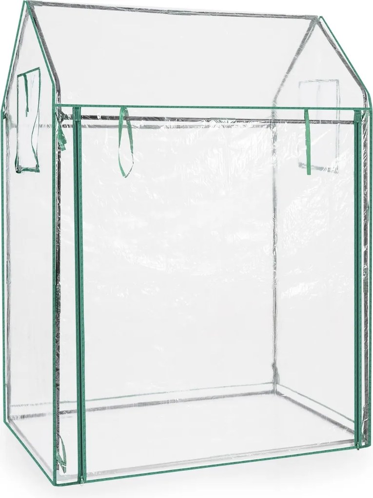 Mini estufa 129 x 80 x 173 cm com cobertura em PVC, rede de sombreamento preta, porta, janelas e estacas Transparente