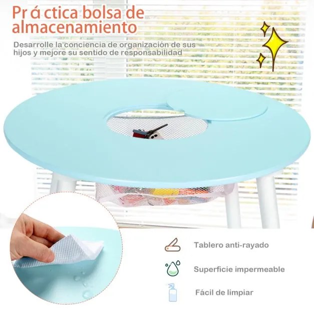 Conjunto de mesa e cadeira redonda para crianças Conjunto de 3 peças com mesa de actividades em madeira e centro de rede Verde Acessórios de decoração