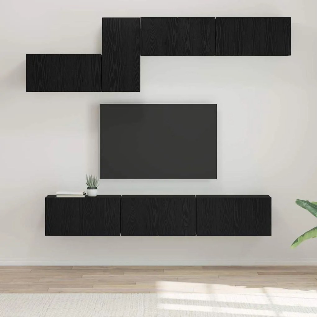 vidaXL Conjunto de móvel de TV 7 pcs Carvalho Preto 60 x 30 x 30 cm