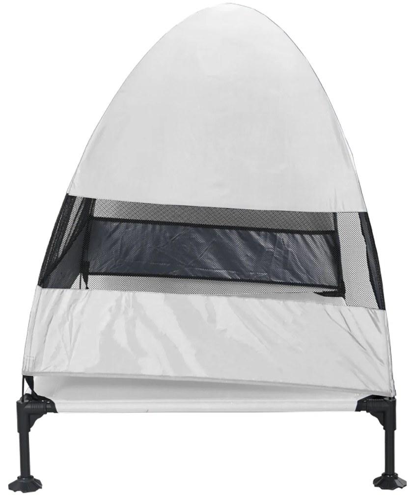 Cama Elevada para Cães com Toldo Removível Cinza Prateado XL Aço