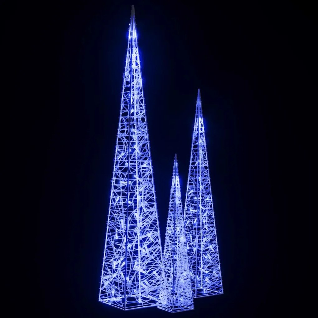 Conj. cones decorativos c/ LEDs azuis acrílico 60/90/120 cm