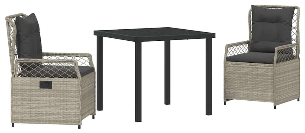 Conjunto de Jantar de Jardim 3 Peças Cinza Claro em Polyrattan.