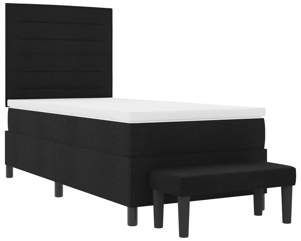 Cama Box Spring com Colchão e Banco Preto 90x200 cm Tecido
