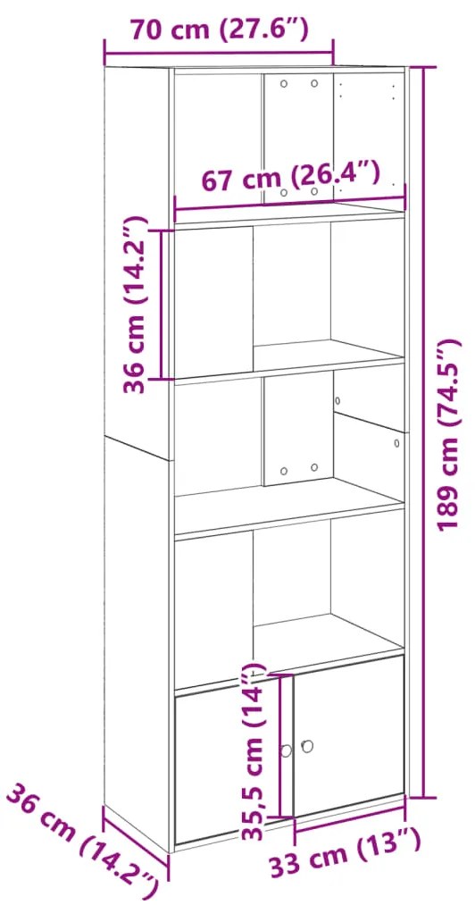 Estante 70x36x189 cm derivados de madeira cinzento sonoma