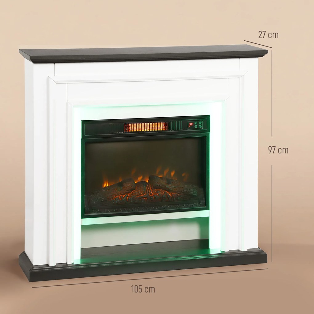 Lareira Eléctrica Decorativa, 105 x 27 x 97 cm, Efeito de Chama 3D, Preta