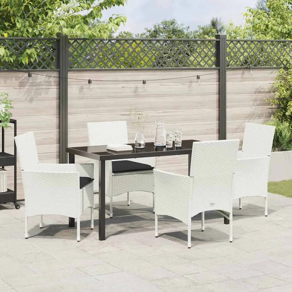 Conjunto de Jantar para Jardim de 5 Peças com Almofadas Branco em Ratt