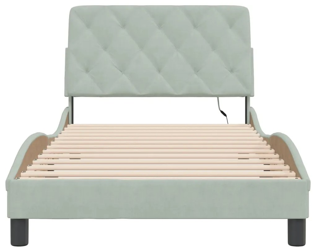Estrutura de cama c/ luzes LED 100x200 cm veludo cinzento-claro