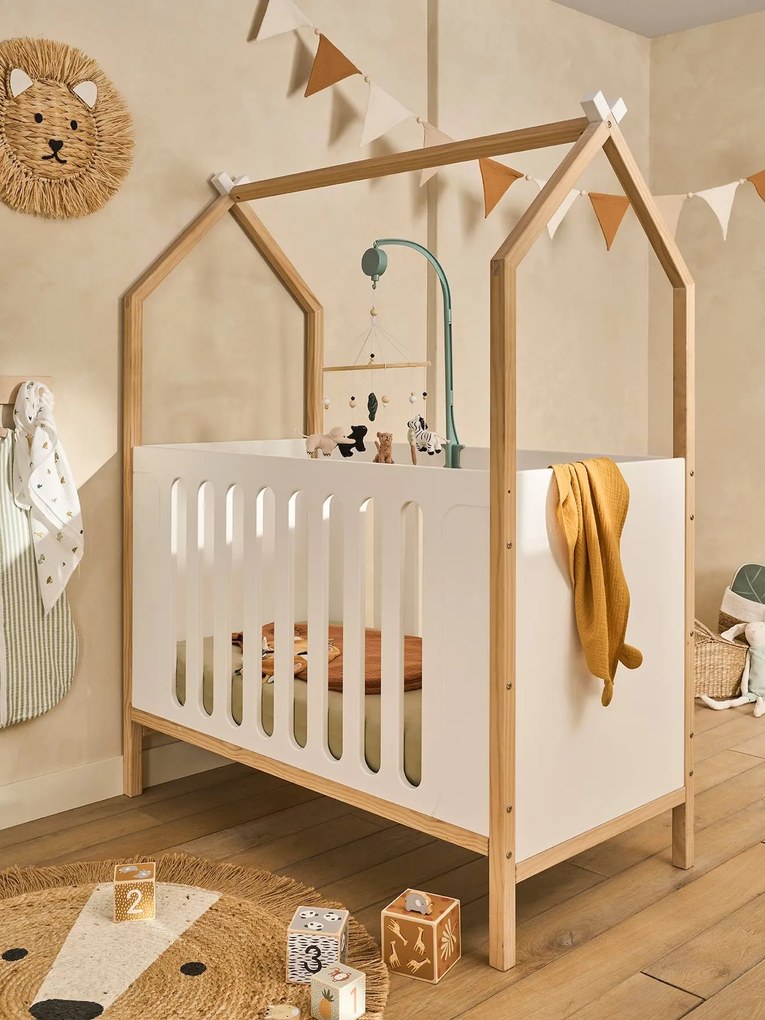 Cama de bebé COCONUT transformável em sofá branco claro liso