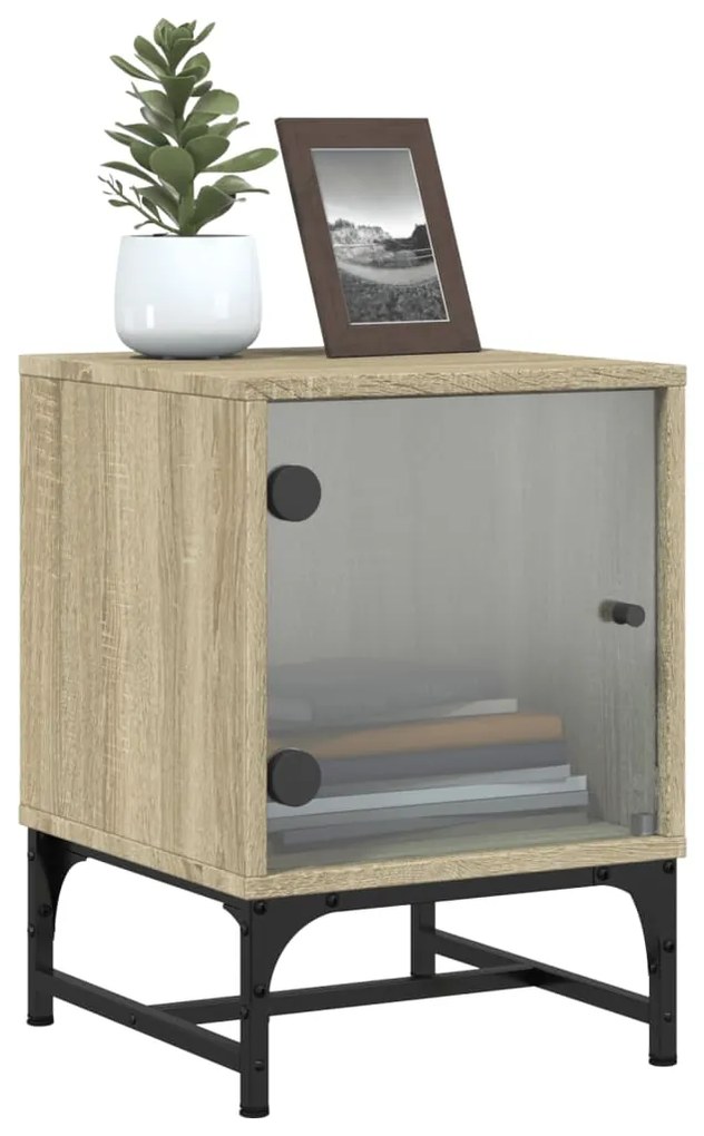 Mesa cabeceira c/ portas vidro 2 pcs 35x37x50cm carvalho sonoma
