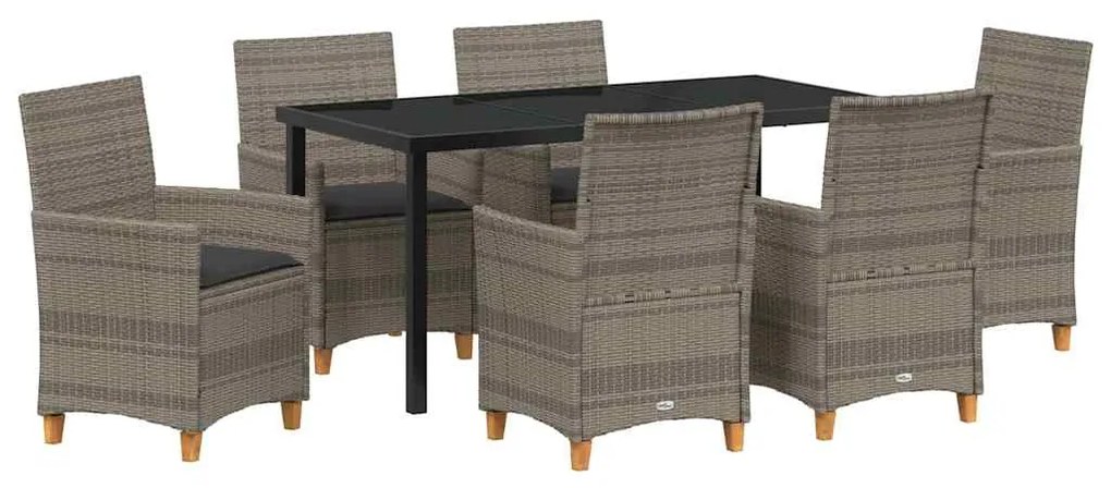 Conjunto de jantar de jardim com 7 peças e almofadas em rattan poliést