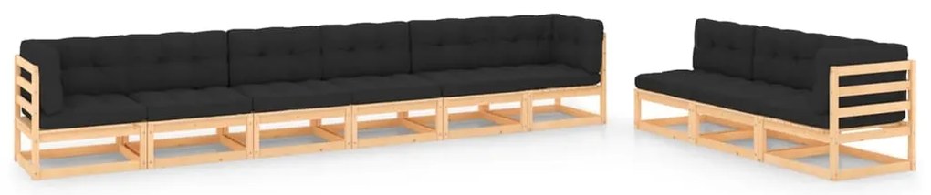 9 pcs conjunto lounge de jardim c/ almofadões pinho maciço