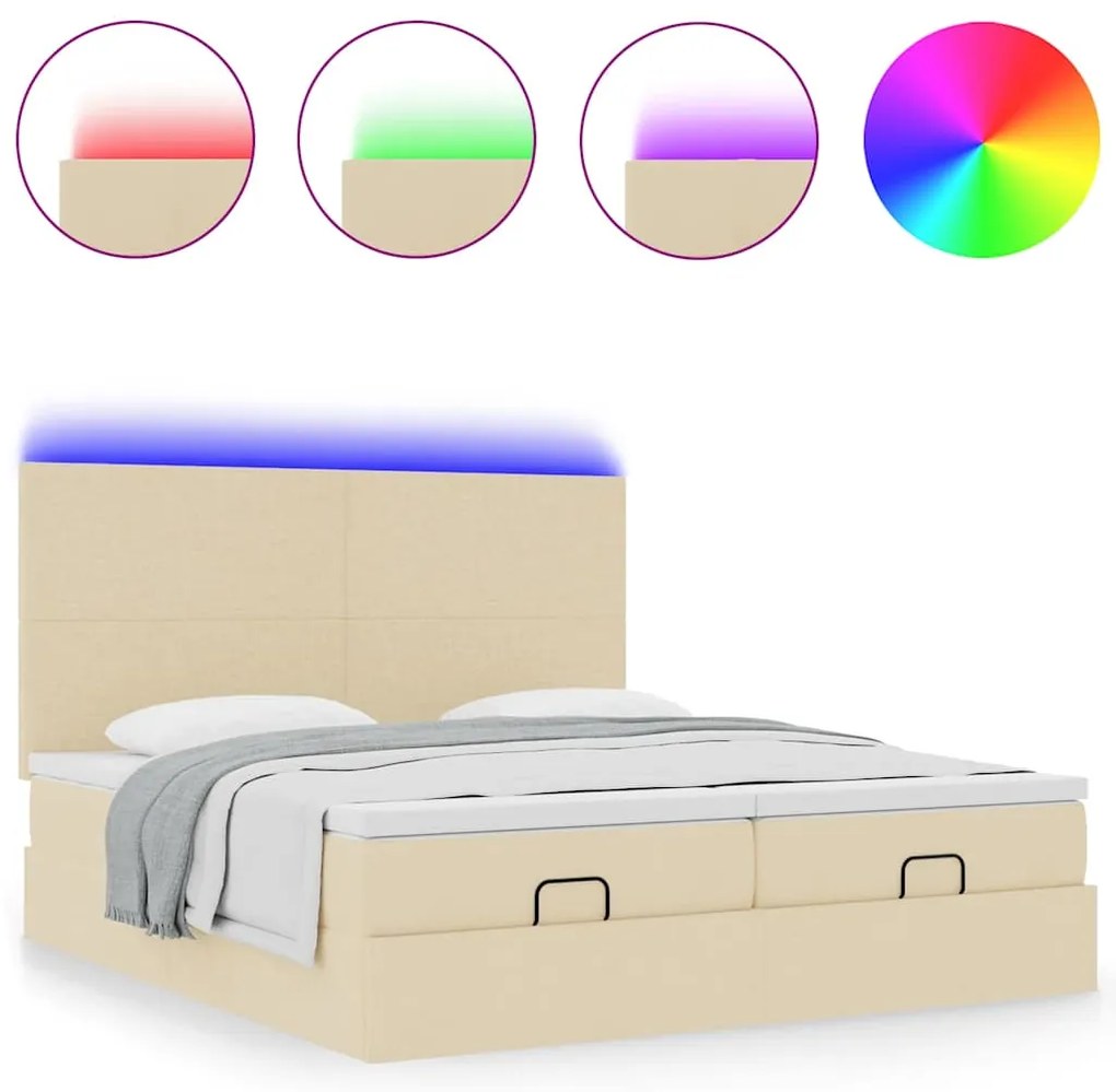 Estrutura de cama otomana com colchões tecido creme 200x200cm