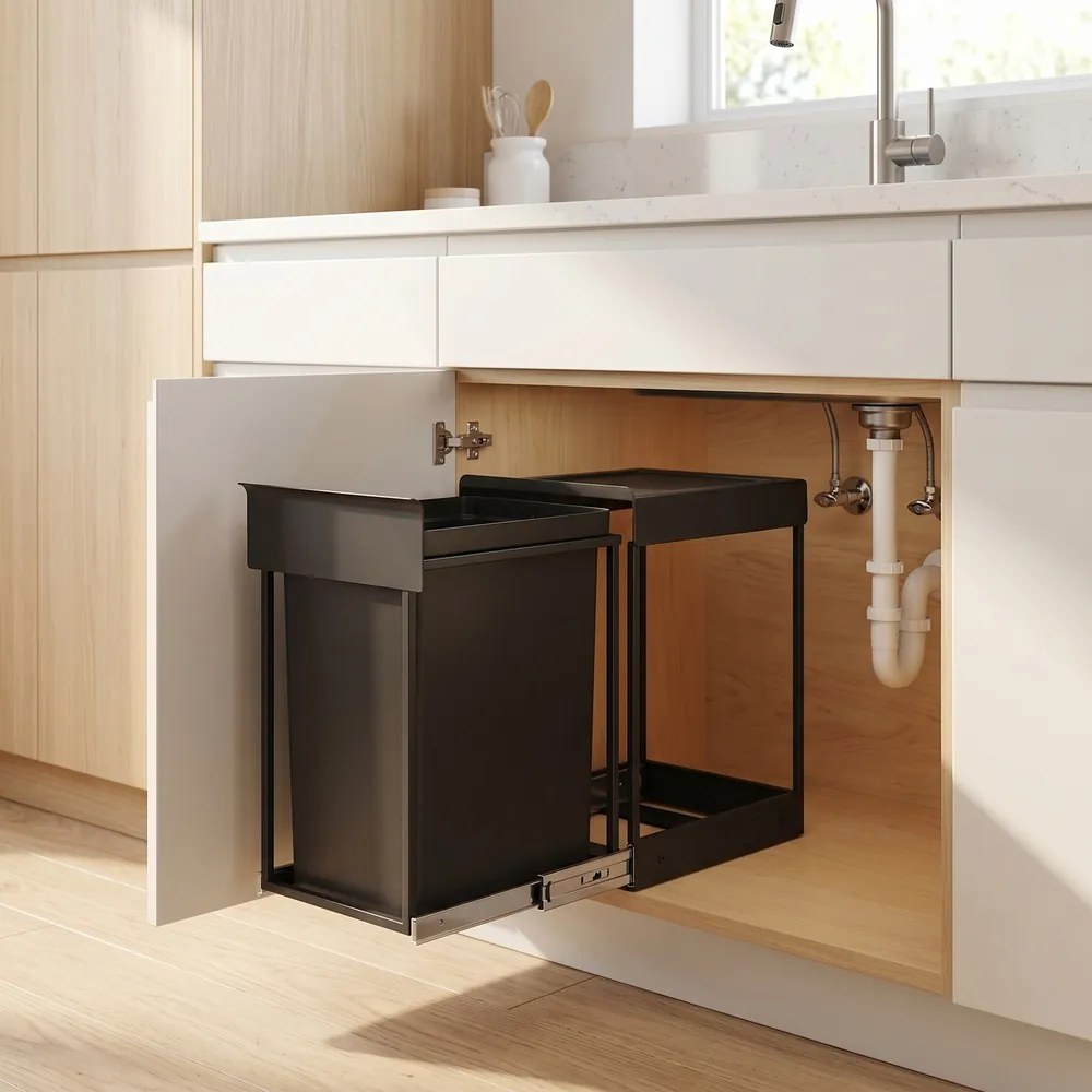 Caixote do lixo de cozinha, para armário inferior, 1 x 20 L 34,7 x 25,7 x 43,4 cm (C x L x A) Preto