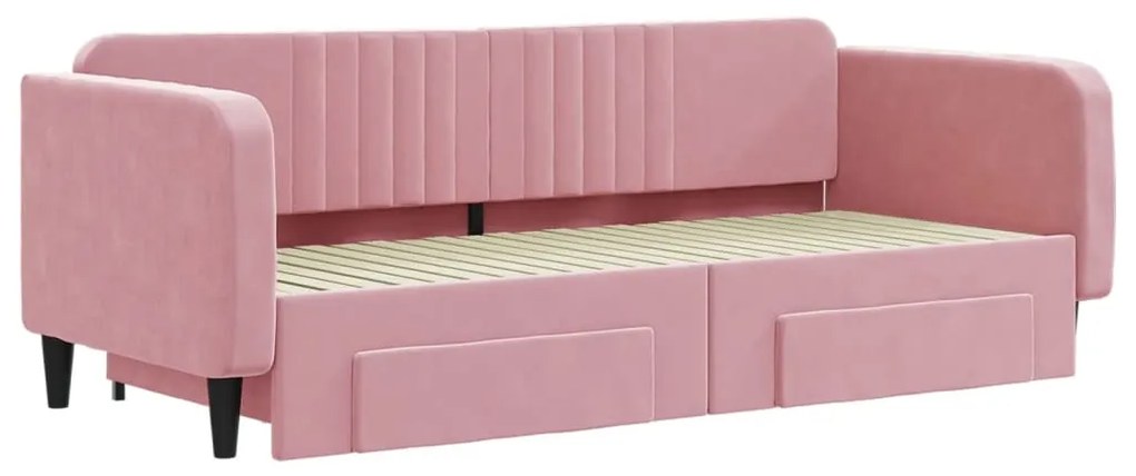 Sofá-cama com gavetão e gavetas 90x200 cm veludo rosa
