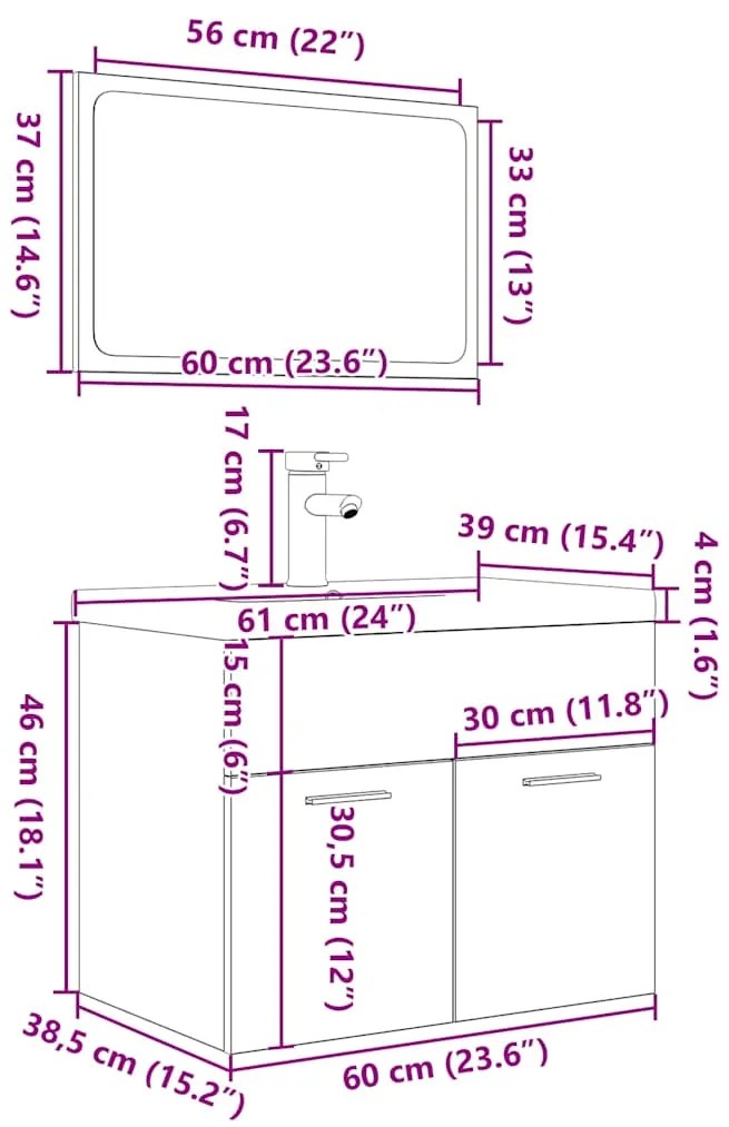 3 pcs conj. móveis casa banho derivados madeira cinza cimento