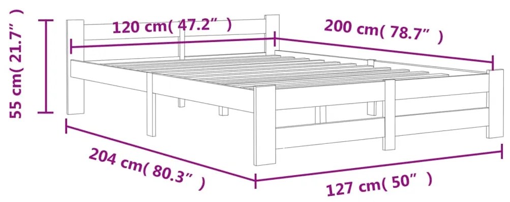 Estrutura de cama 120x200 cm madeira pinho maciço castanho mel