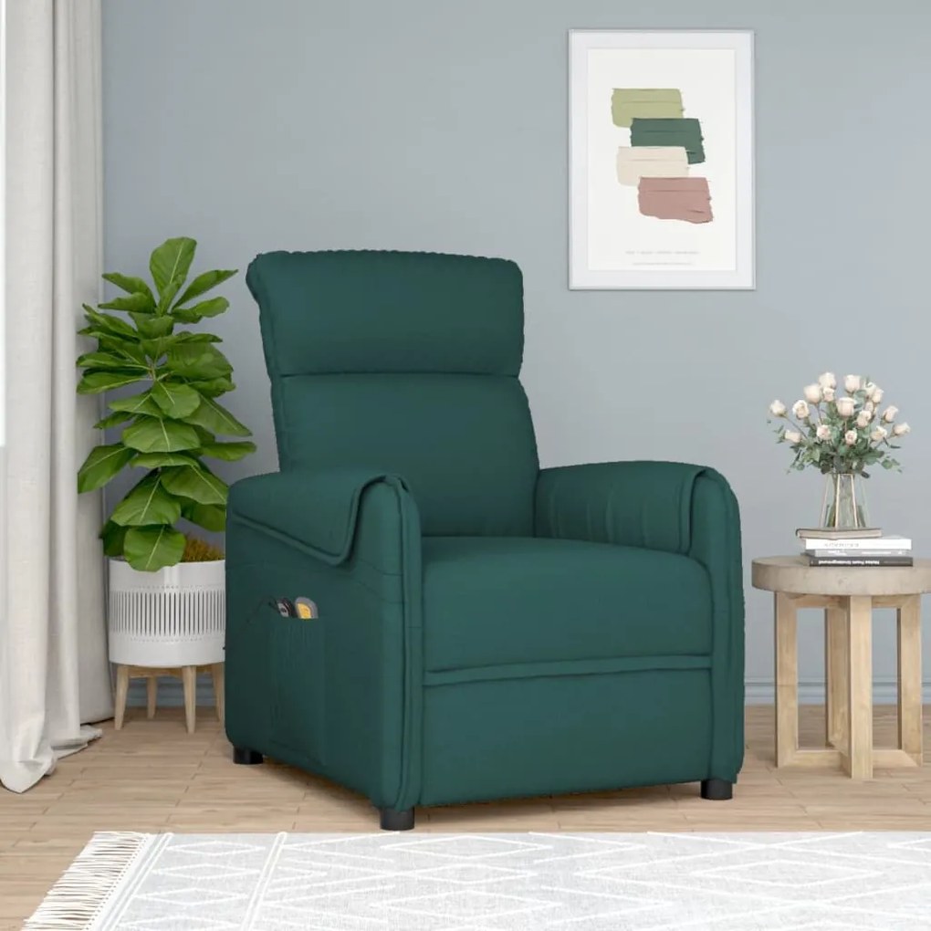 3143399 vidaXL Poltrona elevatória de massagens tecido verde-escuro