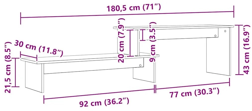 Gabinete para TV com prateleira Madeira antiga 180 x 30 x 43 cm