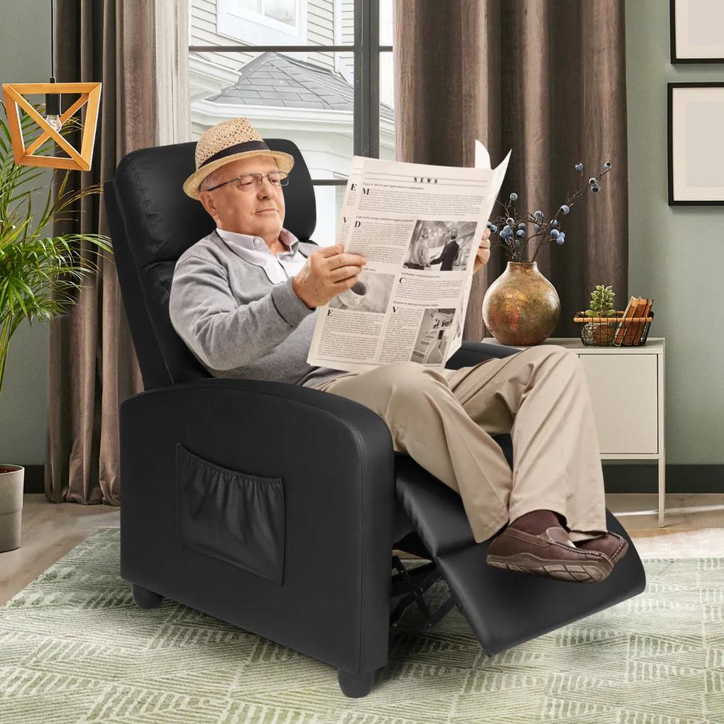Poltrona Cadeira de braços reclinável com encosto ajustável Sofá moderno para sala de estar Quarto 72 x 68 x 100 cm preto