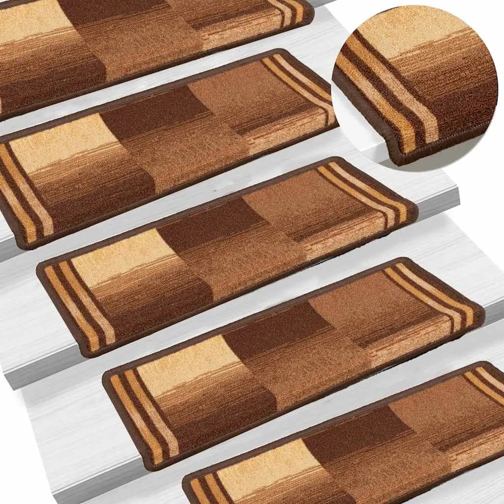 Tapetes de escadas adesivos 5 pcs 65x21x4 cm castanho